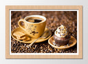 Cuadro enmarcado natural taza de café con pastelito, expreso, desayuno