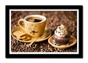 Cuadro enmarcado negro taza de café con pastelito, expreso, desayuno