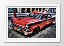 Cuadro enmarcado blanco Coche Clasico Rojo en Cuba, Vintage