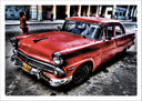 Lámina Coche Clasico Rojo en Cuba, Vintage