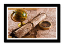 Cuadro enmarcado negro Mapa Mundial Antiguo, Manuscrito, Brujula