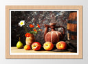Cuadro enmarcado natural barril, cantaro, meloconton, fruta, flores
