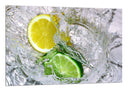 Cuadro lima y limon sobre hielo, refrescante, citrico
