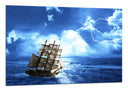 Cuadro barco antiguo en el mar, carabela, barco pirata, tormenta