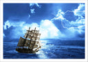 Lámina barco antiguo en el mar, carabela, barco pirata, tormenta