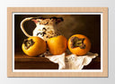 Cuadro enmarcado natural bodegon , caquis, fruta