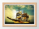 Cuadro enmarcado natural barco pirata en el mar, barco antiguo, carabela, atardecer,velero