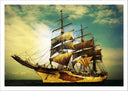 Lámina barco pirata en el mar, barco antiguo, carabela, atardecer,velero
