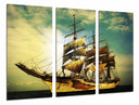 Tríptico barco pirata en el mar, barco antiguo, carabela, atardecer,velero