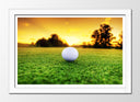 Cuadro enmarcado blanco campo de golf, atardecer, pelota, palo