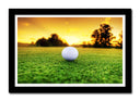Cuadro enmarcado negro campo de golf, atardecer, pelota, palo