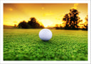 Lámina campo de golf, atardecer, pelota, palo