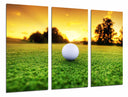 Tríptico campo de golf, atardecer, pelota, palo