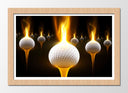 Cuadro enmarcado natural pelota de golf en llamas, fondo negro