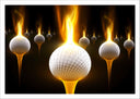 Lámina pelota de golf en llamas, fondo negro
