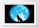 Cuadro enmarcado blanco lobo aullando en la luna de noche, salvaje, animal, naturaleza