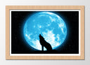 Cuadro enmarcado natural lobo aullando en la luna de noche, salvaje, animal, naturaleza