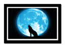 Cuadro enmarcado negro lobo aullando en la luna de noche, salvaje, animal, naturaleza