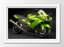Cuadro enmarcado blanco Moto Kawasaki Verde, Carretera, Motorista