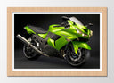 Cuadro enmarcado natural Moto Kawasaki Verde, Carretera, Motorista