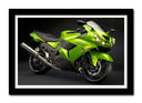 Cuadro enmarcado negro Moto Kawasaki Verde, Carretera, Motorista