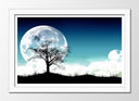 Cuadro enmarcado blanco Naturaleza en la Noche, Luna LLena, Arbol