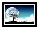 Cuadro enmarcado negro Naturaleza en la Noche, Luna LLena, Arbol