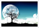 Lámina Naturaleza en la Noche, Luna LLena, Arbol