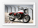 Cuadro enmarcado blanco Moto Roja, Lago, Motorista, Lago, Guzzi