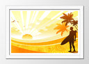 Cuadro enmarcado blanco Surf, Palmeras sol y Playa