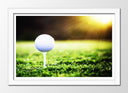 Cuadro enmarcado blanco pelota de golf, campo de golf, soporte