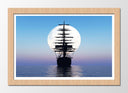 Cuadro enmarcado natural barco de vela en el mar,carabela, barco antiguo, luna, atardecer