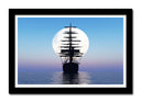 Cuadro enmarcado negro barco de vela en el mar,carabela, barco antiguo, luna, atardecer