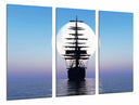 Tríptico barco de vela en el mar,carabela, barco antiguo, luna, atardecer