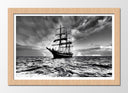 Cuadro enmarcado natural barco de vela en el mar,carabela,barco antiguo , blanco y negro