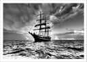 Lámina barco de vela en el mar,carabela,barco antiguo , blanco y negro