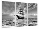 Tríptico barco de vela en el mar,carabela,barco antiguo , blanco y negro