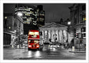 Lámina ciudad de londres, noche, autobus rojo , blanco y negro