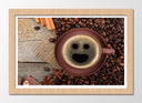 Cuadro enmarcado natural café con carita sonriente, desayuno, expresso