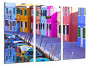 Tríptico ciudad de burano, italia, casas de colores