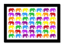 Cuadro enmarcado negro elefantes de colores, infantil, animado, colores