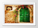 Cuadro enmarcado blanco Casa Fantasia, Puerta Verde con Flores