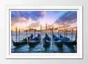 Cuadro enmarcado blanco Paisaje Naturaleza Lago Gondolas Barcas Venecia