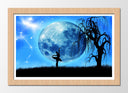Cuadro enmarcado natural Paisaje Luna LLena, Silueta de Mujer Bailarina