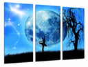 Tríptico Paisaje Luna LLena, Silueta de Mujer Bailarina