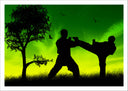Lámina taekwondo, bosque verde, siluetas