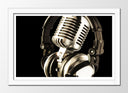 Cuadro enmarcado blanco Microfono Antiguo Vintage