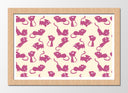 Cuadro enmarcado natural silueta gatos rosa en fondo amarillo, decoracion, animal