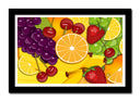 Cuadro enmarcado negro frutas variadas, multicolor
