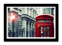 Cuadro enmarcado negro Ciudad Londres, Cabina Telefono Roja, Blanco y Negro